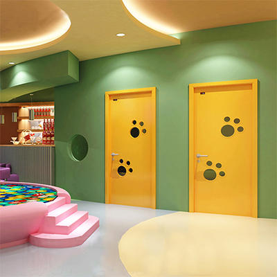 DS-FG04 bright yellow colorful lively footprint design kindergarten door