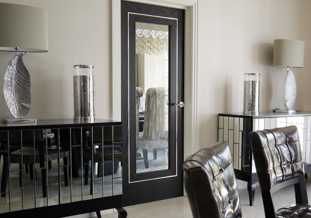Desheng Wood Industry-Metal studed aluminum chrome inlaid modern design residence door-1